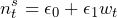 \begin{equation*} n_t^s = \epsilon_0 + \epsilon_1 w_t \end{equation*}