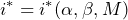 \begin{equation*} i^* = i^*(\alpha, \beta, M) \end{equation*}