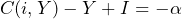 \begin{equation*} C(i,Y) - Y + I = - \alpha \end{equation*}