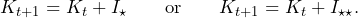 \begin{equation*} K_{t+1}=K_t+I_\star \qquad\text{or}\qquad K_{t+1}=K_t+I_{\star\star}. \end{equation*}