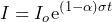 \begin{equation*} I = I_o \text{e}^{(1-\alpha) \sigma t} \end{equation*}