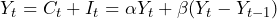 \begin{equation*} Y_t = C_t + I_t = \alpha Y_t + \beta (Y_t - Y_{t-1}) \end{equation*}